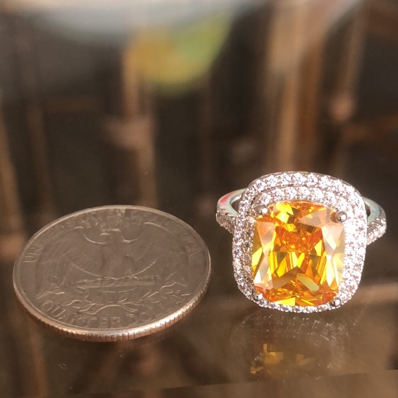 925 Sterling Silver Citrine Yellow Statement Ring - Picture 7 of 9